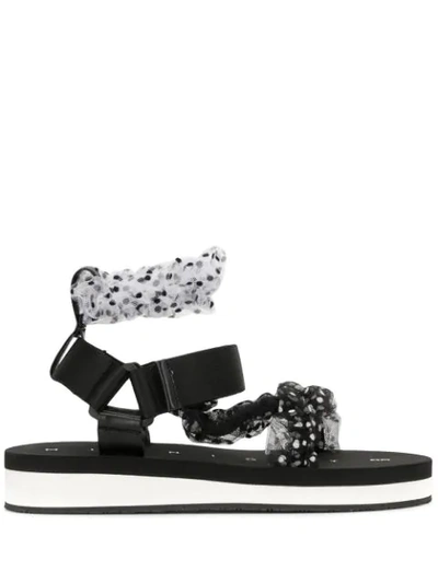 Midnight 00 Polka Dot Patterned Strappy Sandals In Black