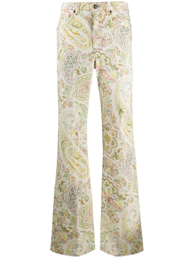 Etro Paisley Print Flared Jeans In Green