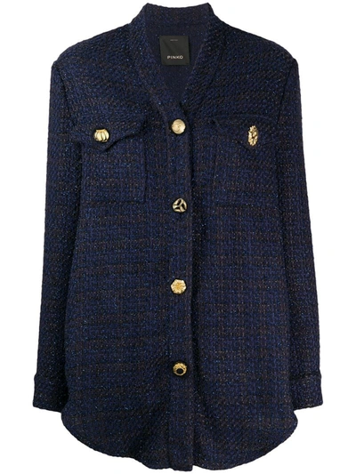 Pinko Hopsack Weave Button-up Jacket In Blue