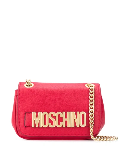 Moschino Logo Plaque Shoulder Bag In Red
