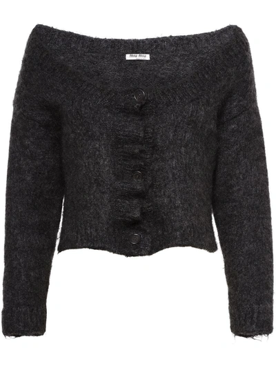 Miu Miu Textured Cropped Cardigan In Black