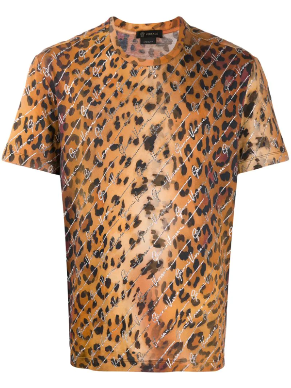 Versace Leopard Print Signature T-shirt In Brown | ModeSens