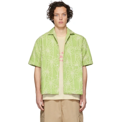 Jacquemus Jean Flower-embroidered Cotton Shirt In Green