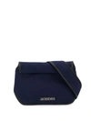 Jacquemus La Banane Logo-embellished Leather-trimmed Cotton-canvas Belt Bag In Blue