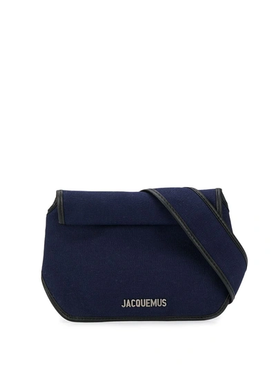 Jacquemus La Banane Logo-embellished Leather-trimmed Cotton-canvas Belt Bag In Blue