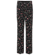 Ganni Floral-print Crepe Straight-leg Pants In Black