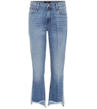 J Brand Cropped Distressed High-rise Bootcut Jeans In Mid Denim