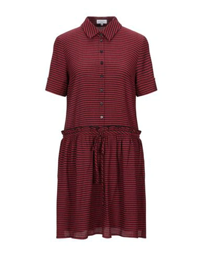 Claudie Pierlot Gathered Striped Woven Mini Shirt Dress In Red