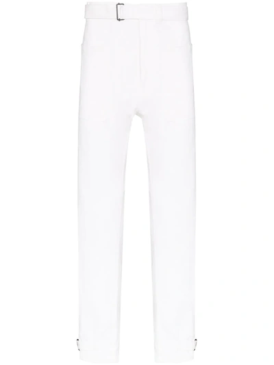 Ann Demeulemeester Straight Leg Belted Cotton Trousers In White