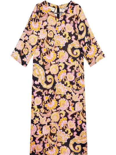 Gucci Paisley Print Linen Kaftan Dress In Pink