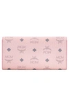 Mcm Large Patricia Visetos Canvas Wallet On A Chain In Powder Pink