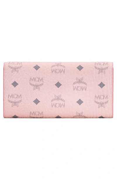 Mcm Large Patricia Visetos Canvas Wallet On A Chain In Powder Pink