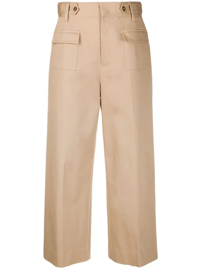 Red Valentino Patch Pocket Wide Leg Crop Trousers In Brown