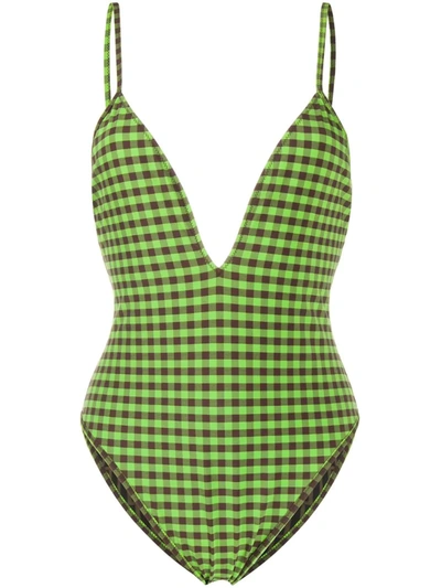 Fendi Gingham One-piece Swimsuit In F1akz Pine