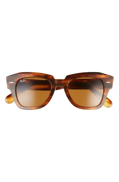 Ray Ban State Street 49mm Square Sunglasses In Striped Havana/ Brown Solid