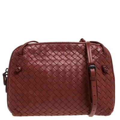 Pre-owned Bottega Veneta Hazel Nut Intrecciato Leather Nodini Crossbody Bag In Brown