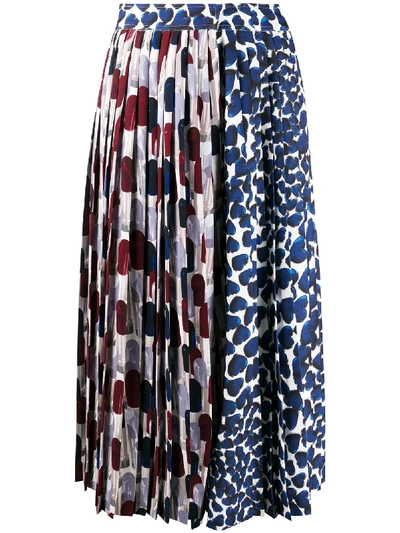 Prada Abstract-print Pleated Skirt In Blue