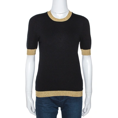 Pre-owned Gucci Black Cashmere Knit Lurex Trim Top M