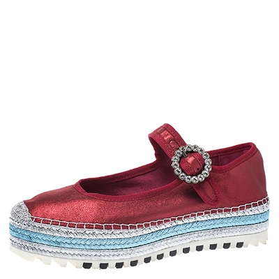 Pre-owned Marc Jacobs Metallic Red Leather Crystal Embellished Suzi Mary Jane Platform Sneakers Size 37