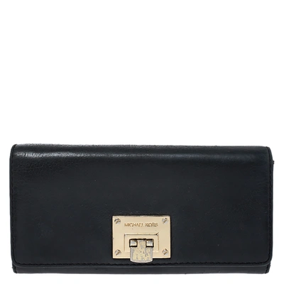 Pre-owned Michael Kors Black Leather Flap Continental Wallet