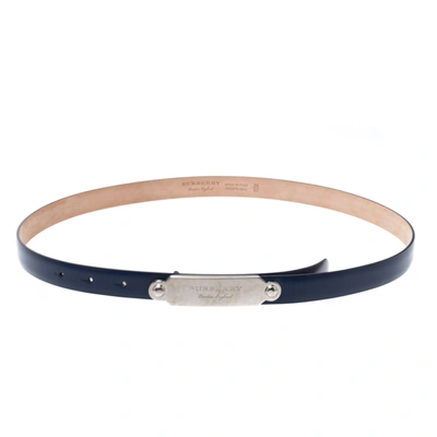 Pre-owned Burberry Blue Leather Reese Slim Belt 90cm