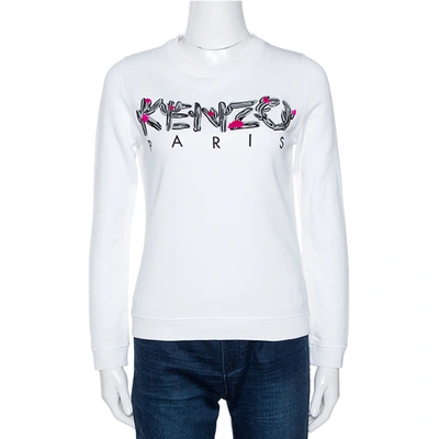 Pre-owned Kenzo White Logo Embroidered Cotton Long Sleeve Sweatshirt Xs