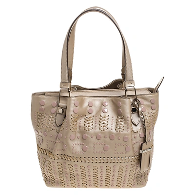 Pre-owned Tod's Metallic Gold Leather Small Studded Flower Tote