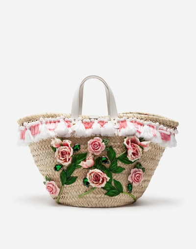 Dolce & Gabbana Straw Kendra Coffa Bag With Embroidery