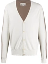 Maison Margiela Two-tone V-neck Cardigan In White