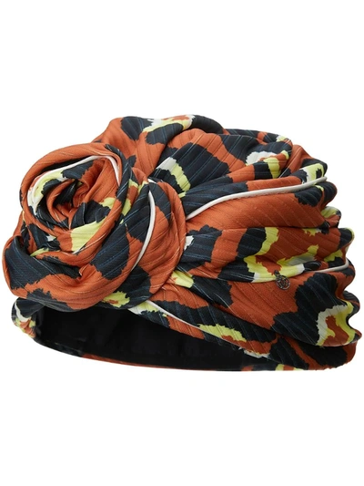 Maison Michel Hiromi Leopard-print Turban In Orange