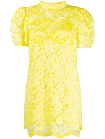 Marc Jacobs Mock-neck Floral-lace Mini Dress In Yellow