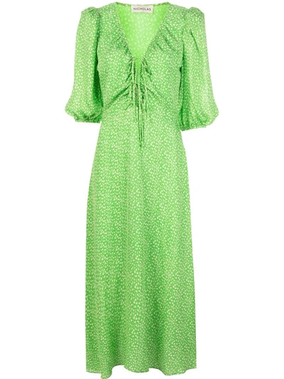 Nicholas Leaf Vine Print Dress In Green