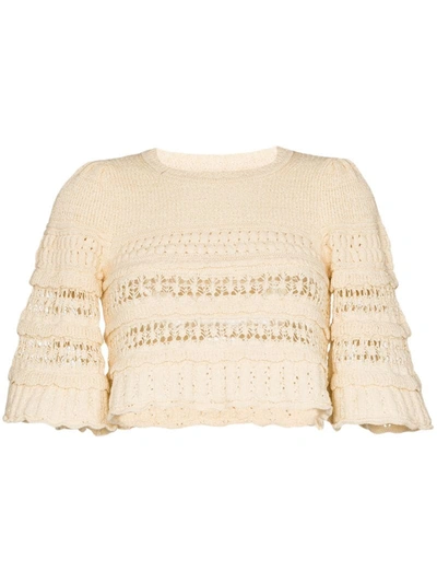 Isabel Marant Crochet-knit Cropped Jumper In Neutrals