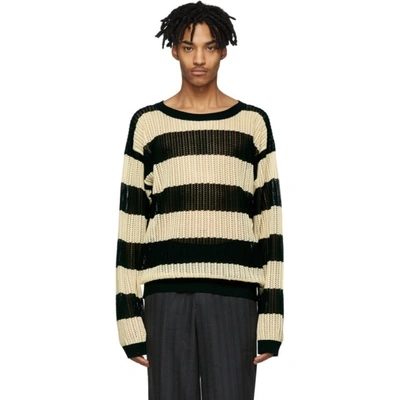 Bed J.w. Ford Open Knit Striped Jumper In Black/natur