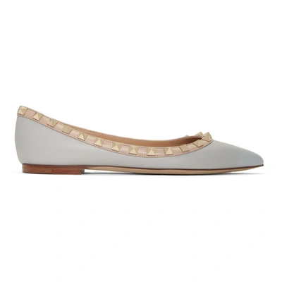 Valentino Garavani Valentino Grey And Pink  Patent Rockstud Ballerina Flats In 797 Pastelg