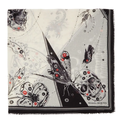 Alexander Mcqueen Off-white And Black Cosmos Shawl In 9260 Iv/blk