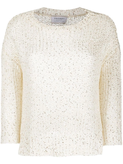 Snobby Sheep Crew Neck Chunky Knit Jumper In White