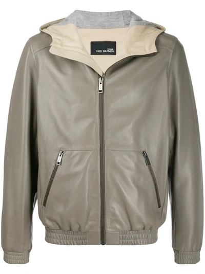 Yves Salomon Hooded Leather Jacket In Grey