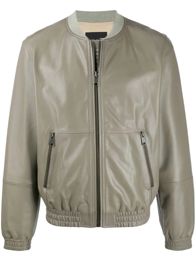 Yves Salomon Leather Bomber Jacket In Grey