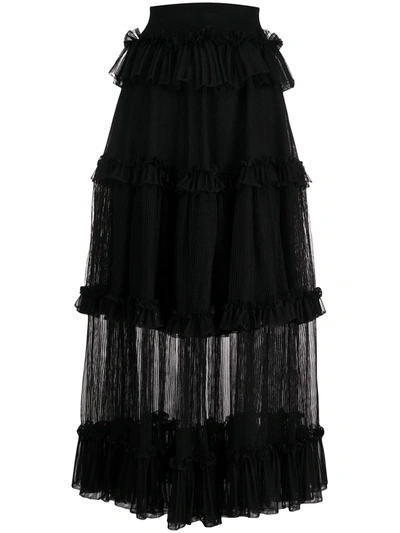 Alexander Mcqueen Sheer Panel Tiered Skirt In Black