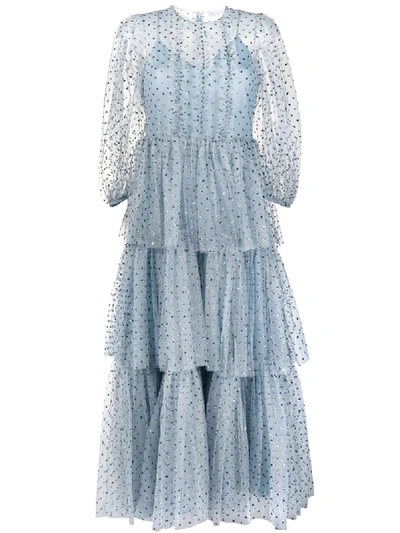 Red Valentino Sequin-embellished Tiered Dress In Blue