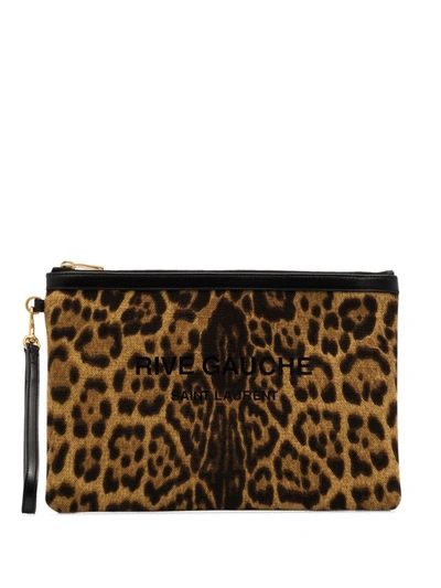 Saint Laurent Rive Gauche Leopard-print Pouch In Naturel