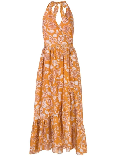 Nicholas Paisley-print Midi Dress In Orange