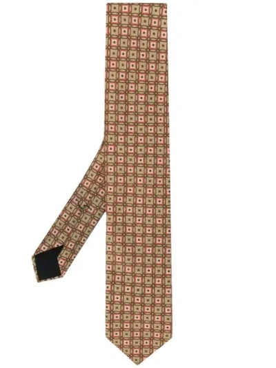 Lardini Geometric Print Silk Tie In Neutrals