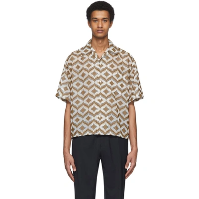 Cmmn Swdn Patterned Short Sleeve Shirt In Mustard Orn