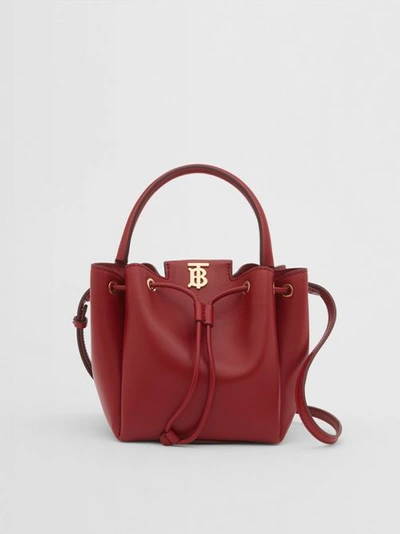 Burberry Monogram Motif Leather Bucket Bag In Dark Carmine