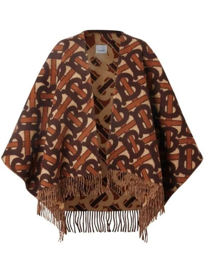 Burberry Merino Wool & Cashmere Knit  Poncho In Brown