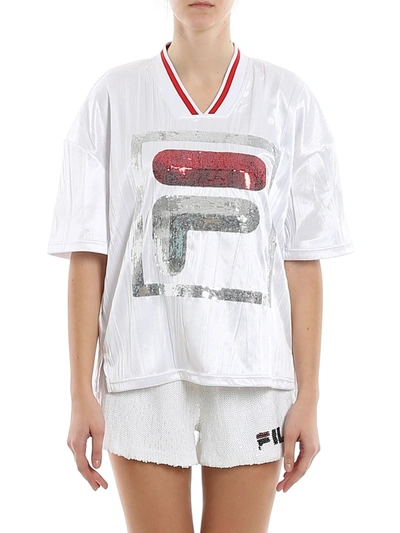 Fila Miu Sequined Maxi Logo T-shirt In White