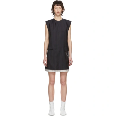 Acne Studios Pinstripe Pattern Dress In Navy Blue And White