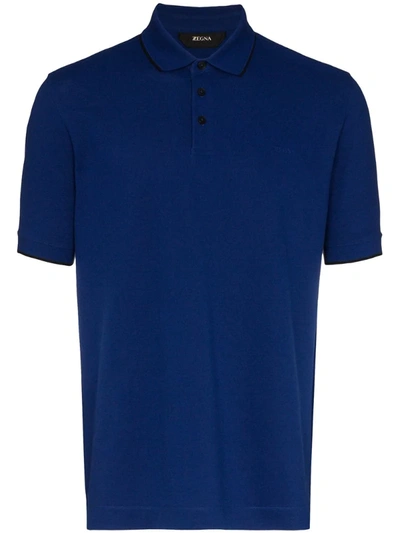 Z Zegna Contrasting Details Polo Shirt In Electric Blue